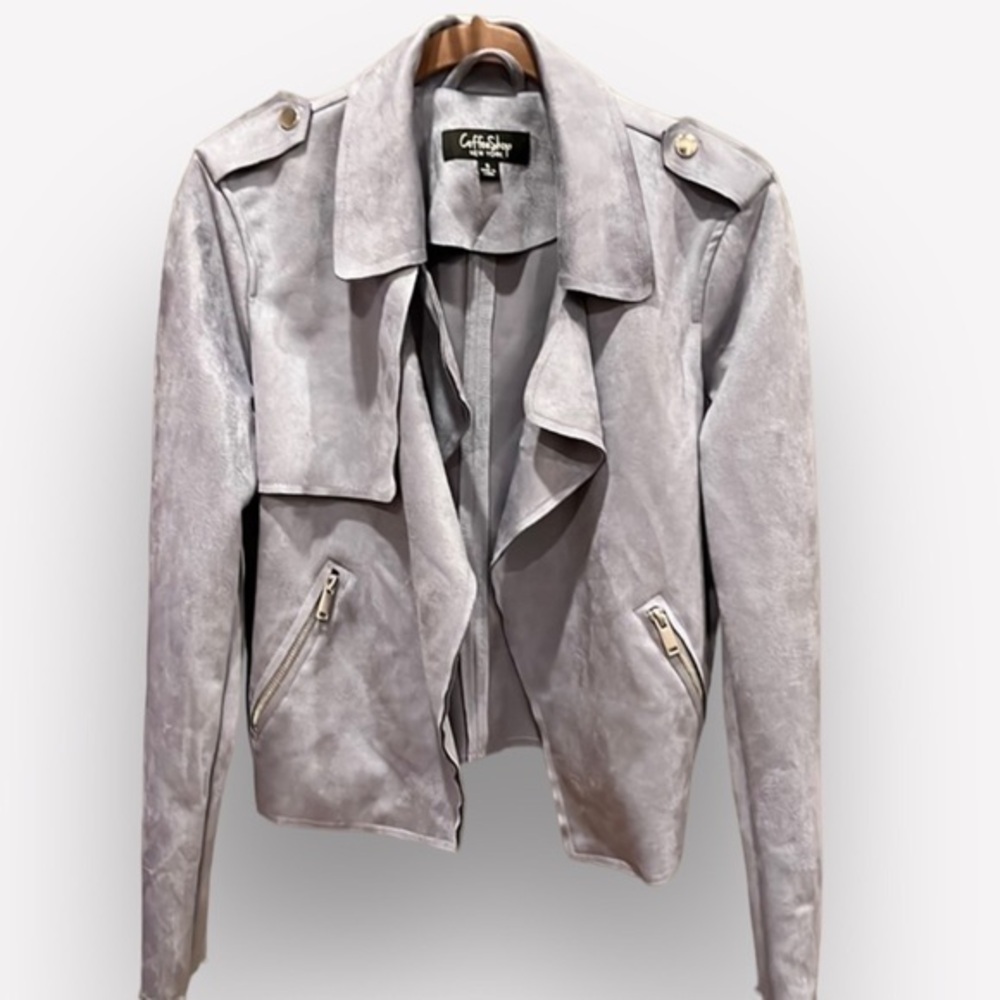 🍁🐠CoffeeShop New York Faux Suede Jacket Small | Dove Gray Lavender | Zip Sleeves